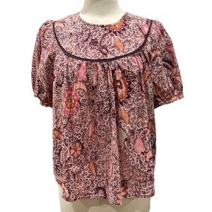 Madewell Yoked Puff Sleeve Floral Print Top SZ L Bali Blooms